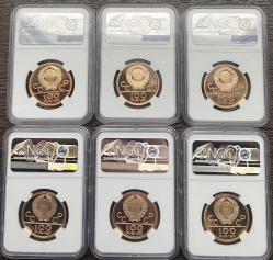Набор золотых монет "Олимпиада 80" 100 рублей в слабах NGC PROOF 69 UC